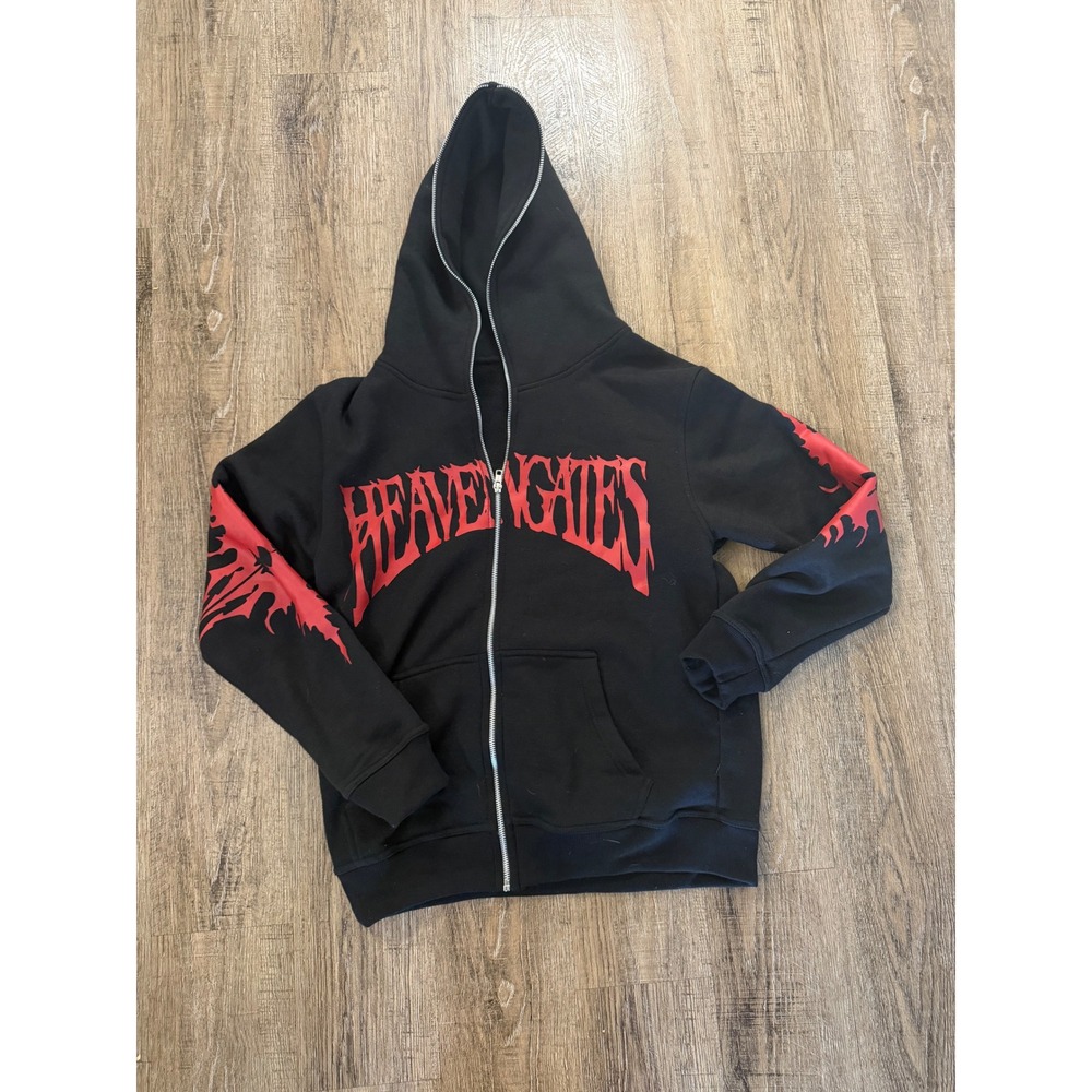 Heaven Gates Black Red Gothic Logo Full Zip Hoodie Sweatshirt Mens Medium